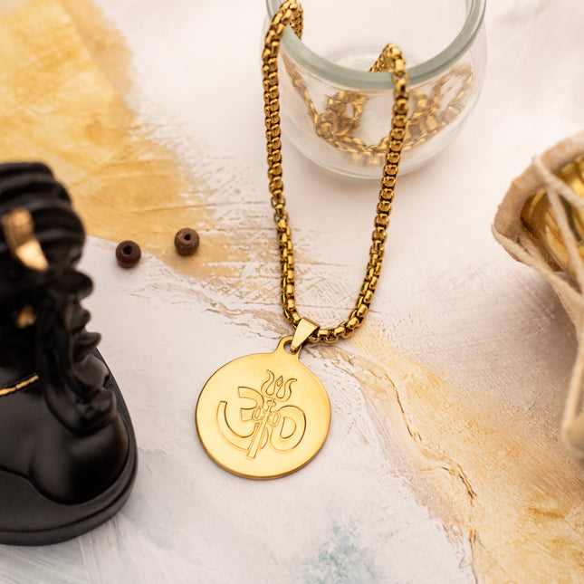 OM Trishul Coin Pendant Necklace