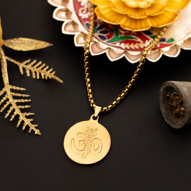 OM Trishul Coin Pendant Necklace