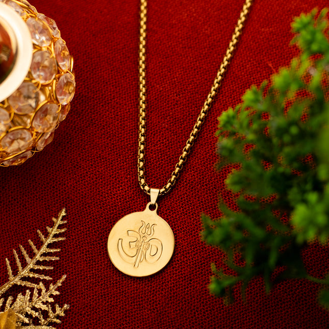 OM Trishul Coin Pendant Necklace